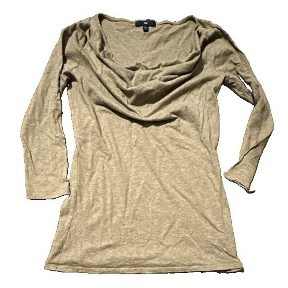 Gap Women Top T-shirt Size S Beige Solid Cowl Neck 3/4 Sleeve